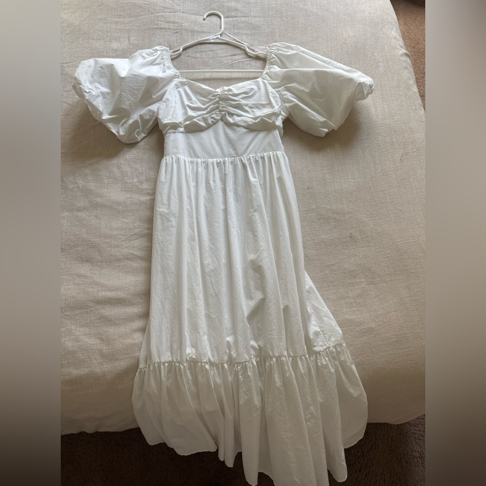 English factory White poplin Puff Sleeve Dress